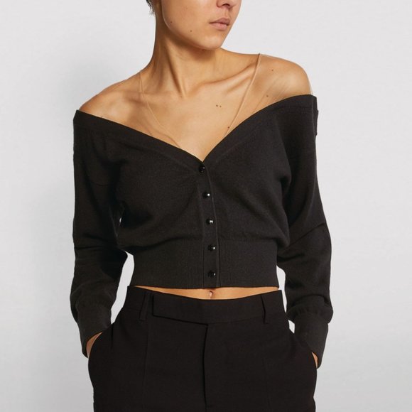 Alexander Wang Sweaters - ALEXANDER WANG | Black Cardigan with Sheer Yoke